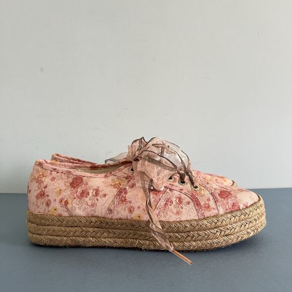 Superga x LoveShackFancy 2730 Tokyo Pink Floral Espadrille Platform Sneakers - Picture 5 of 12